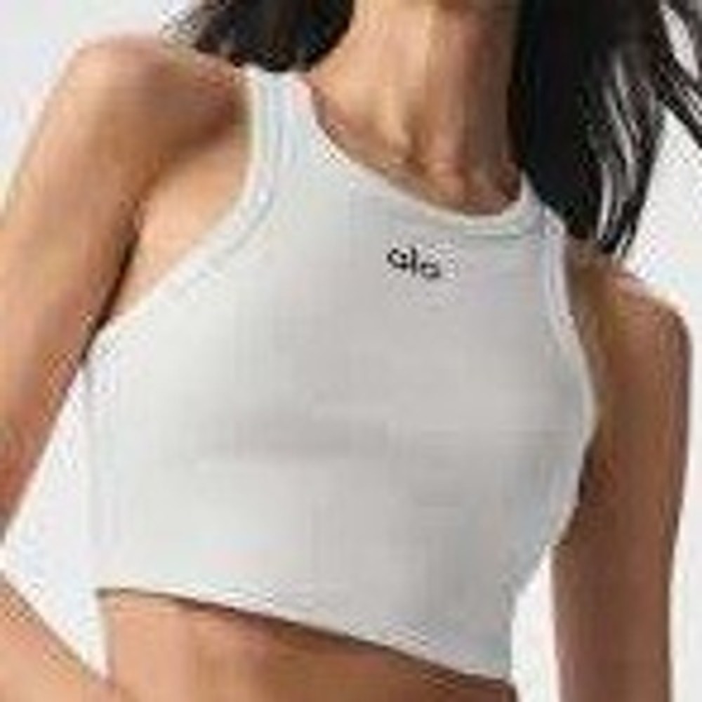 Alo Yoga Ribbed Crop Tank Top Women XS White Racerback Activewear Workout FLAWED
